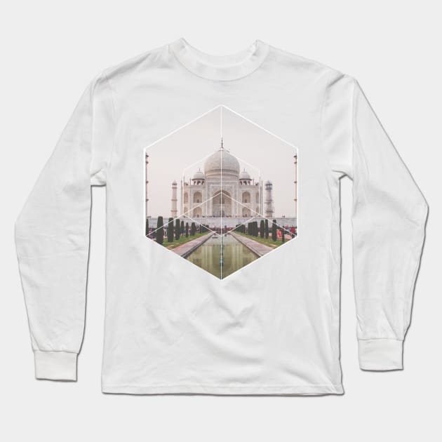 Taj Mahal India Geometric Photography Long Sleeve T-Shirt by deificusArt